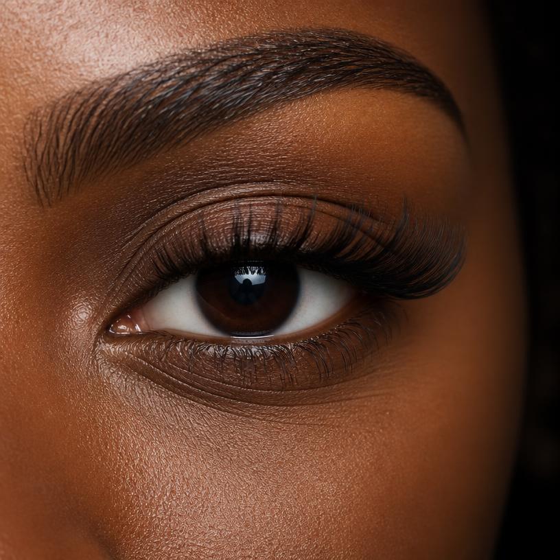 Close-up of a soft wispy hybrid lash set